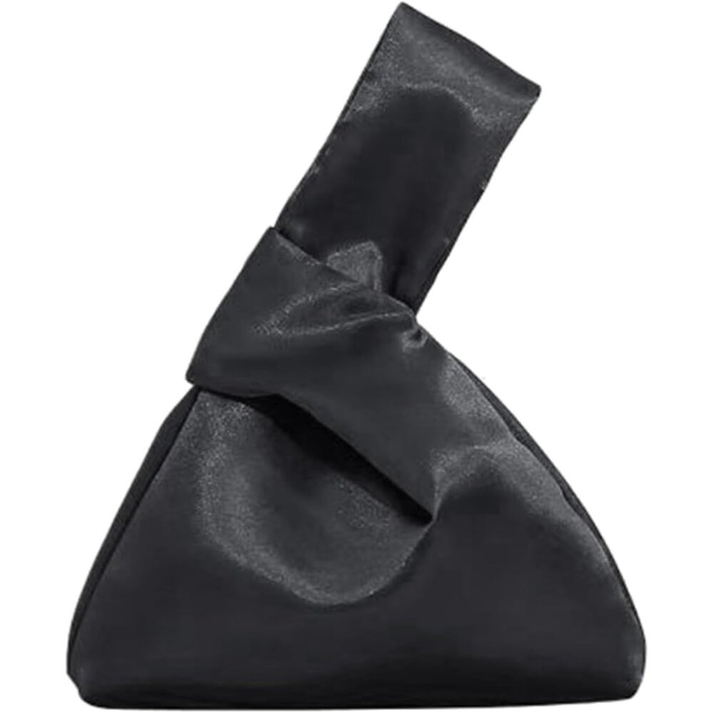 Elegant Black Satin Mini Knot Clutch Bag - Perfect Evening Handbag For Women